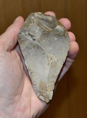 A nice Lower Palaeolithic Unifacial flint hand axe, Overstrand, Norfolk.
