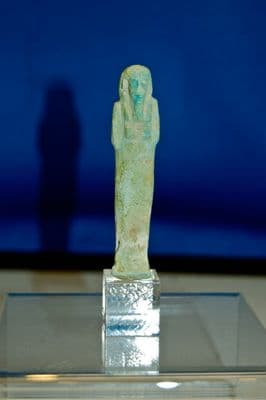 A nicely detailed Ancient Egyptian Late Dynastic period Faience Ushabti figure. SOLD