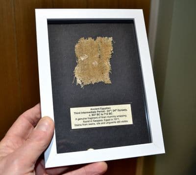 A nicely framed fragment of linen wrapping from an Ancient Egyptian Mummy, Saqqara, Egypt (1)
