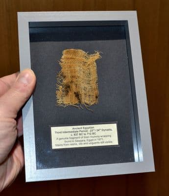 A nicely framed fragment of linen wrapping from an Ancient Egyptian Mummy, Saqqara, Egypt (K33) SOLD