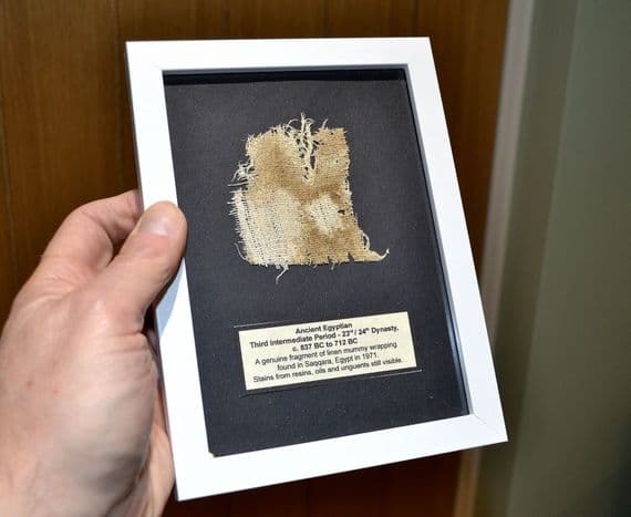 A nicely framed fragment of linen wrapping from an Ancient Egyptian Mummy, Saqqara, Egypt SOLD