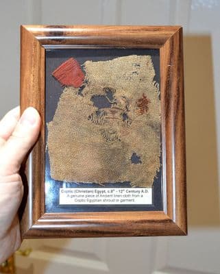 A nicely framed piece of Ancient Coptic (Christian) Egyptian fabric from a shroud / garment (2) SOLD