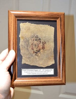A nicely framed piece of Ancient Coptic (Christian) Egyptian fabric from a shroud / garment (3) SOLD