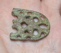 A ornately decorated Viking bronze Open work belt mount / strap end found in Norfolk. SOLD