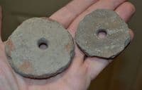 A pair of large Iron Age (Celtic) period terracotta Spindle Whorls, Germany SOLD