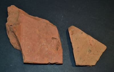 A pair of large Roman terracotta roof tile fragments, Villa Site, Gloucester. SOLD