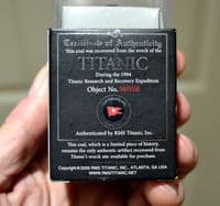 A piece of coal recovered from the wreck of the Titanic in display box (K10) SOLD