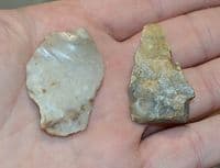 A pleasant Neolithic flint scraper and small serrated saw blade, Artington, Hants.