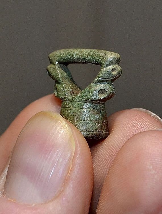 A pleasant Norman / Early Medieval period bronze Hunting Dog leash swivel terminal, Cambs SOLD
