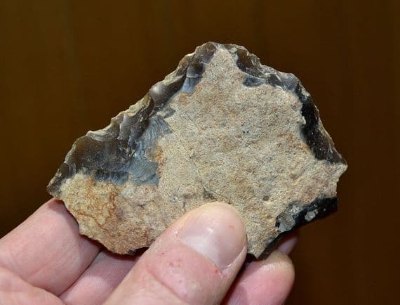 A pleasant Palaeolithic (Neanderthal) flint flake knife tool, Lynford Quarry, Norfolk.