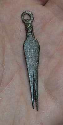 A pleasant Roman bronze nail cleaner from a portable cosmetic set, found in North Yorkshire
