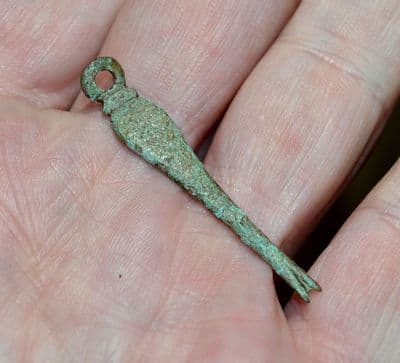 A pleasant Roman bronze nail cleaner from a portable cosmetic set or chatelain, Oxfordshire. SOLD