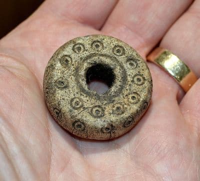 A rare and excellent, Anglo Saxon carved and decorated Bone Spindle Whorl, Thetford, Norfolk. SOLD