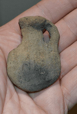 A rare and very unusual Roman terracotta Ampulla with ancient Graffito on one side, Chichester SOLD