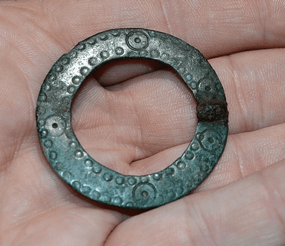 A rare Early Anglo Saxon bronze Annular decorated ring brooch found in North Yorkshire. SOLD