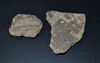 A rare pair of Neolithic pottery shards, Dordogne, France. Ex.Old French Collection. SOLD