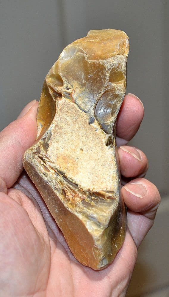 A robust and pleasant Mesolithic flaked hand axe, Barton-on-sea, Hants (N83) SOLD