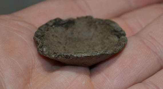 A scarce and unusual Medieval miniature lead bowl found in Nottinghamshire. SOLD