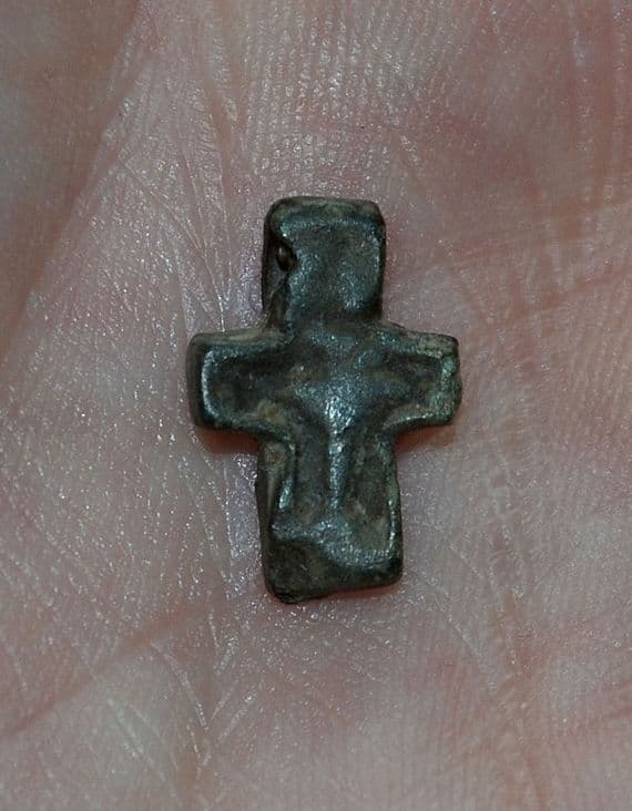 A small but pleasant Medieval bronze Crucifix, Germany. SOLD