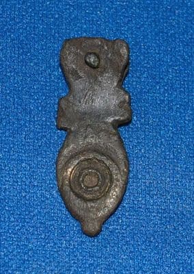 A small but pleasant Roman Military Amphora shaped bronze strap end, British. SOLD