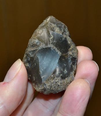 A small Paleolithic (Neanderthal) unifacial flint Spear tip, Lynford Quarry, Norfolk.
