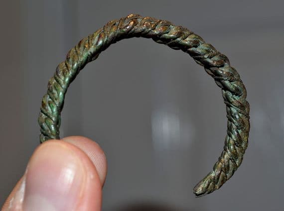A superb and intricately made Viking period bronze wire ladies bracelet / bangle, Latvia. SOLD