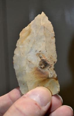 A very nice Upper Palaeolithic flint flake spear head from Orchaise, Central France, found 1909. SOLD