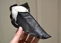 A very rare and largely complete Medieval leather shoe from Queenshithe, River Thames, London. Recorded and conserved by the Museum of London. SOLD