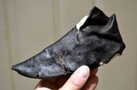 A very rare and largely complete Medieval leather shoe from Queenshithe, River Thames, London. Recorded and conserved by the Museum of London. SOLD