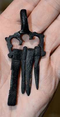 A very rare, complete and excellent Viking womans bronze openwork 