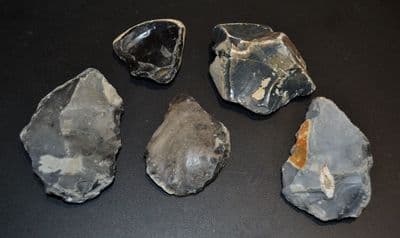 An affordable group of 5 x Early Lower Paleolithic large flint flake tools, Pakefield, Suffolk. SOLD
