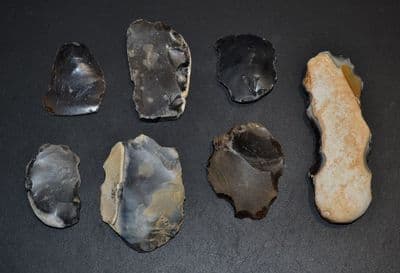 An affordable group of 7 x Early Lower Paleolithic flint flake tools, Pakefield, Suffolk. SOLD