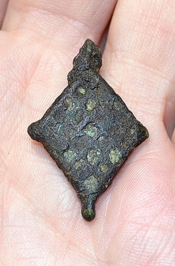 An affordable Roman Diamond shaped bronze seal box lid,  Yorkshire. SOLD