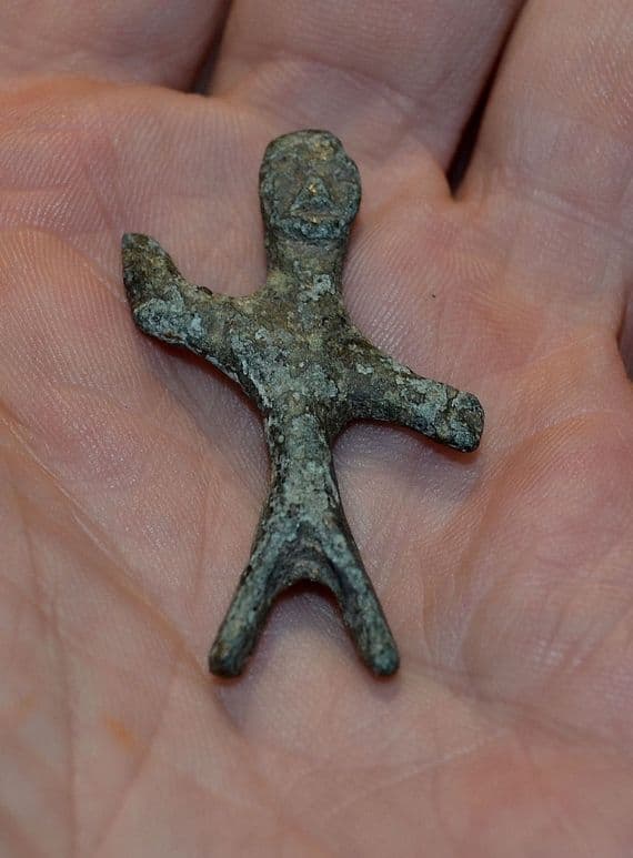 An appealing stylised Celtic bronze Warrior votive figurine from Germany. SOLD