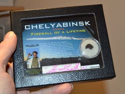 An attractively presented genuine fragment of the famous Televised Chelyabinsk (Russia) Meteor that fell to Earth, 15th Feb. 2013. SOLD