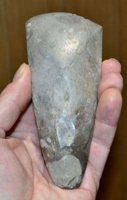 An excellent and good sized Neolithic polished flint axe head found Aldeby, Norfolk. SOLD