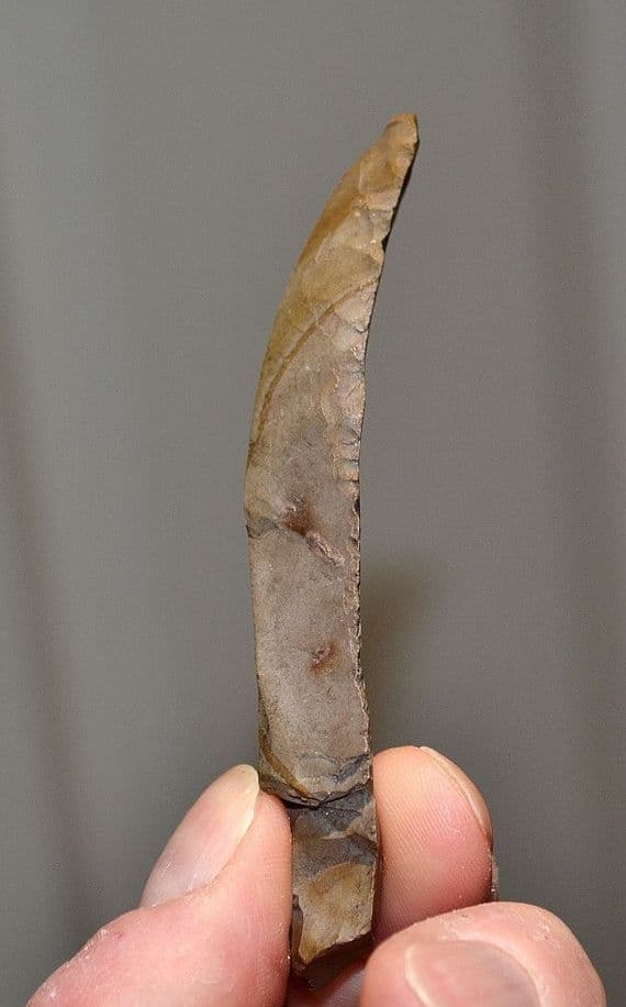An excellent and scarce Upper Paleolithic Flint / Chert hand sickle, France. SOLD