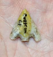 An excellent Early Bronze age Barbed & Tanged flint arrowhead from Rudston, East Yorkshire SOLD