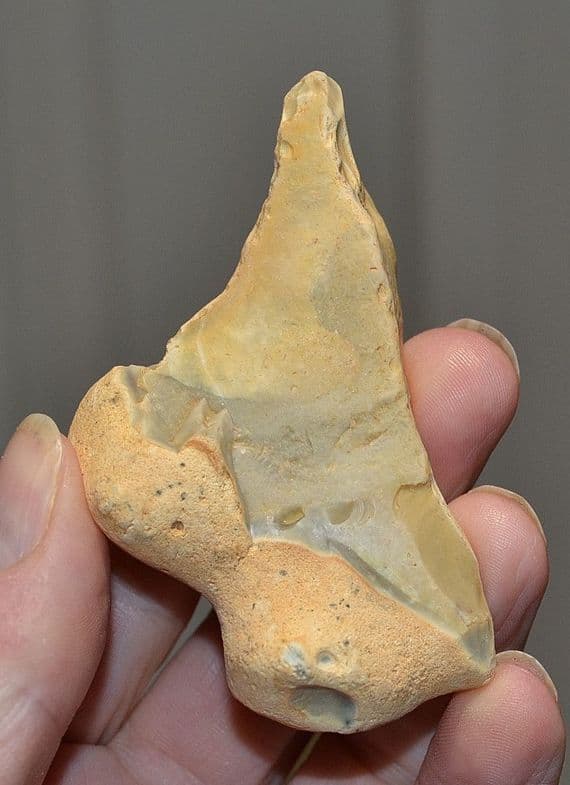 An excellent Lower Paleolithic Acheulian flint borer, Ridge Pit, Romsey, Hants (N86)