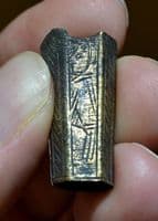 An excellent Medieval bronze dagger Chape featuring engraved figures, River Thames, London. SOLD
