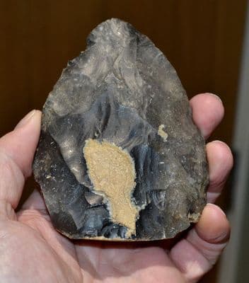 An excellent Mid-Paleolithic (M.A.T.) Neanderthal  Cordate Bi-face flint hand axe, France. SOLD