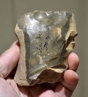 An excellent Paleolithic Mousterian (Neanderthal) flint chopper with fossil sponge , France. SOLD