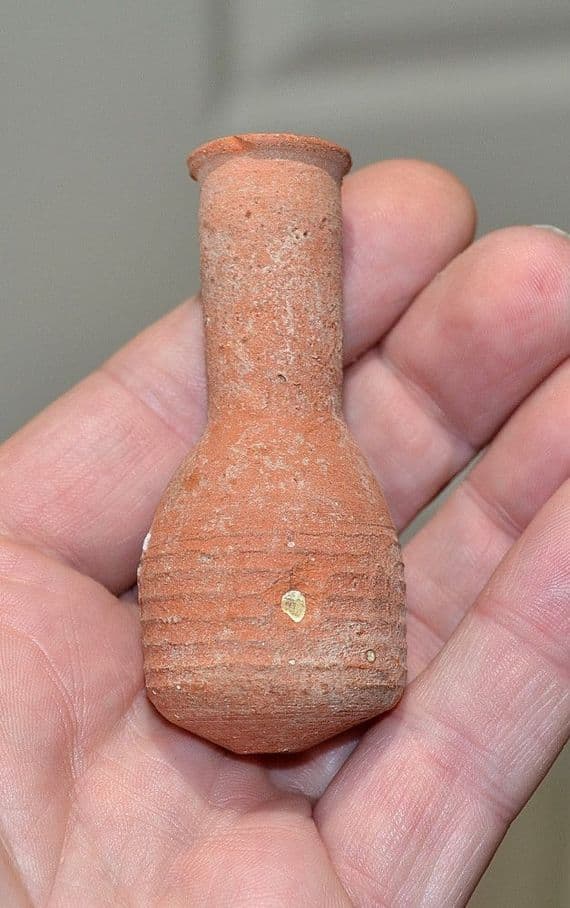 An excellent Roman redware terracotta perfume flask (Ungentarium), Tunisia, North Africa. SOLD