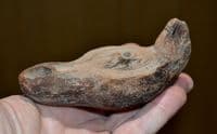 An excellent Roman terracotta oil lamp featuring Horse & Rider design, Palestine. SOLD