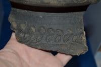 An impressive decorated rim section from a large Late Iron Age storage jar, found Brantham, Suffolk. SOLD