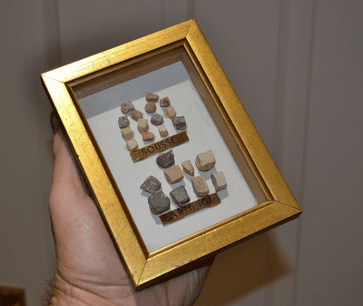An old collection group of Roman Mosaic tesserae from Carthage & Sousse in vintage frame, SOLD