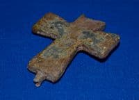 Byzantine bronze half-section of a large Reliquary Cross pendant [Crucifix]. SOLD