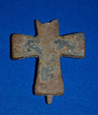 Byzantine bronze half-section of a large Reliquary Cross pendant [Crucifix]. SOLD