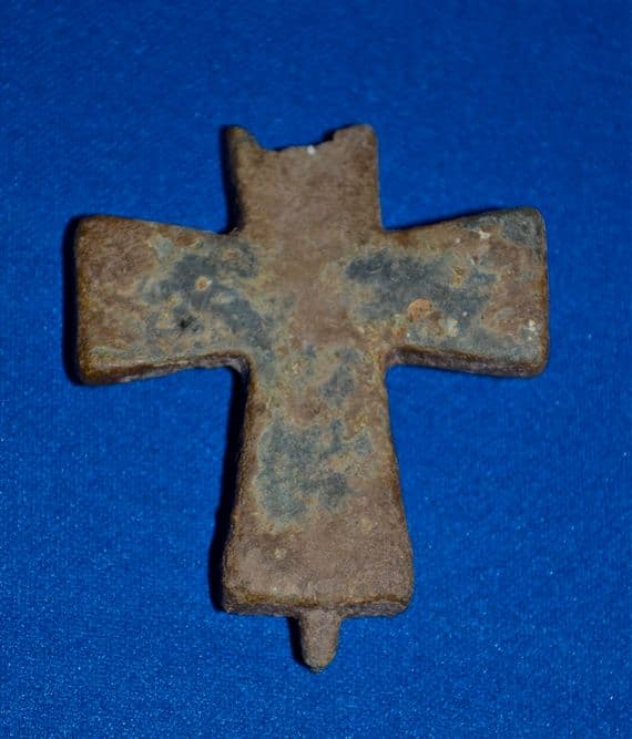 Byzantine bronze half-section of a large Reliquary Cross pendant [Crucifix]. SOLD