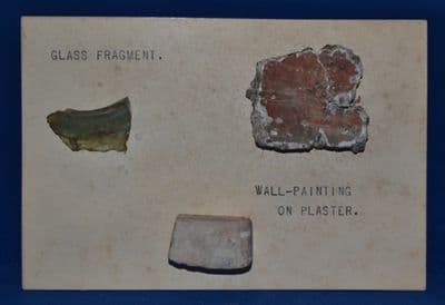 Mounted fragments of Roman glass, mosaic tesserae and painted wall plaster (Fresco) excavated in London, c.1939, Full Provenance. SOLD